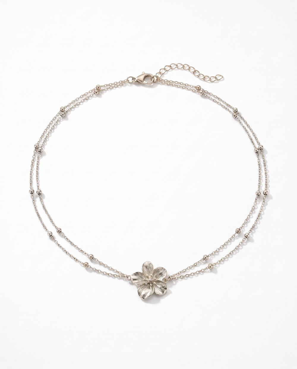 Calla flower silver belly chain — double beaded chain