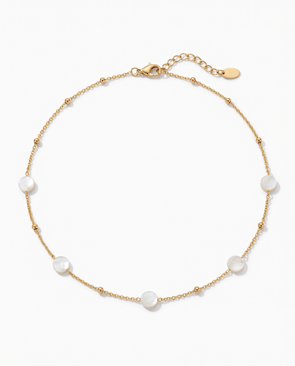 Lume gold belly chain — beaded chain with mother-of-pearl stations