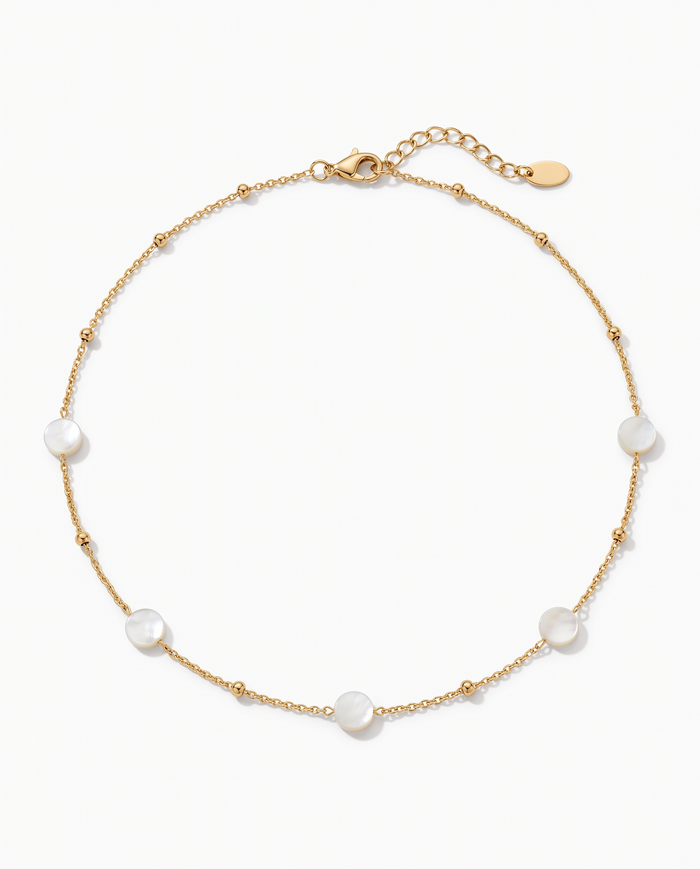 Lume gold belly chain — beaded chain with mother-of-pearl stations