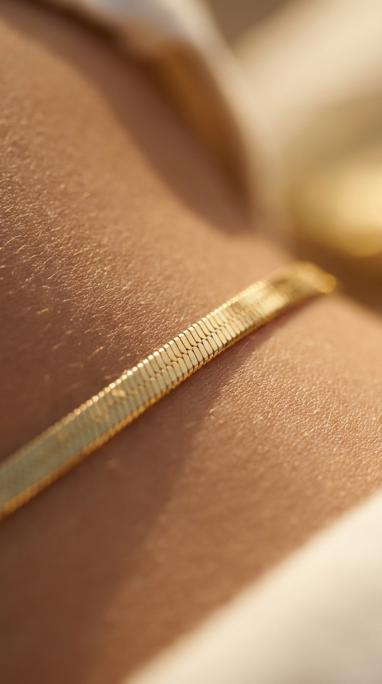 Filo d'Oro Belly Chain macro detail — herringbone band