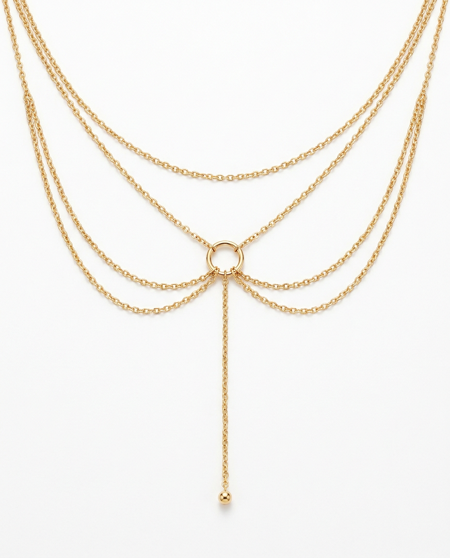 Velo Body Chain in gold — layered chain with lariat drop