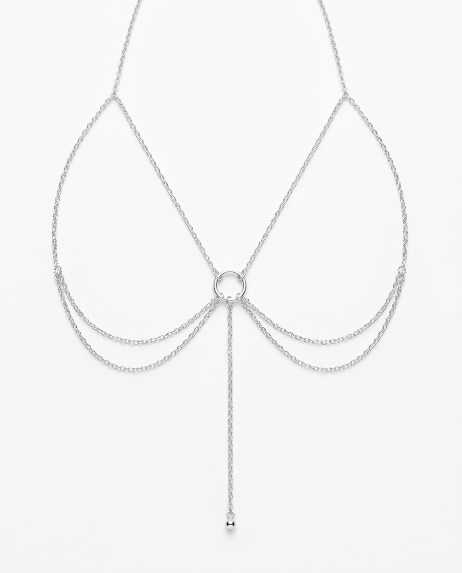 Velo Body Chain in silver — layered chain with lariat drop