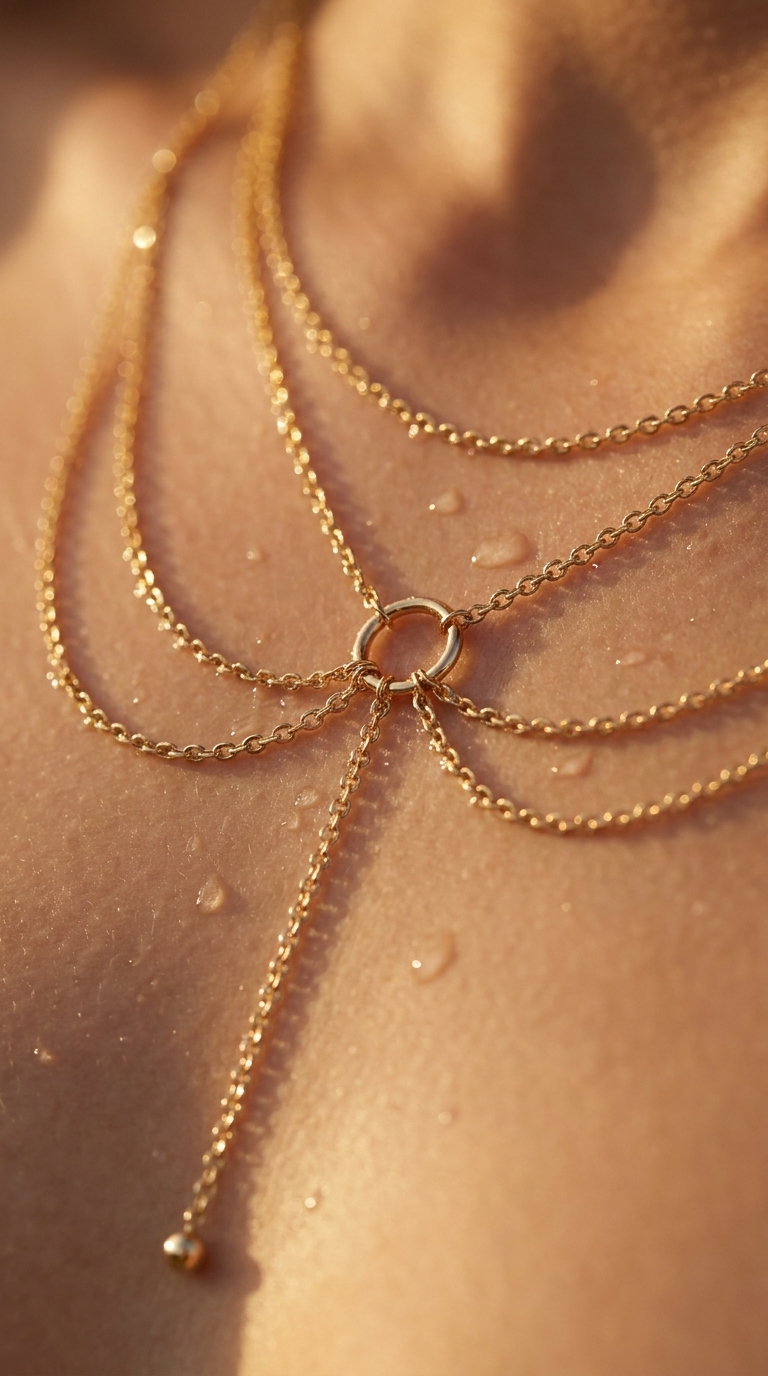 Velo Body Chain macro detail — centre ring and lariat drop
