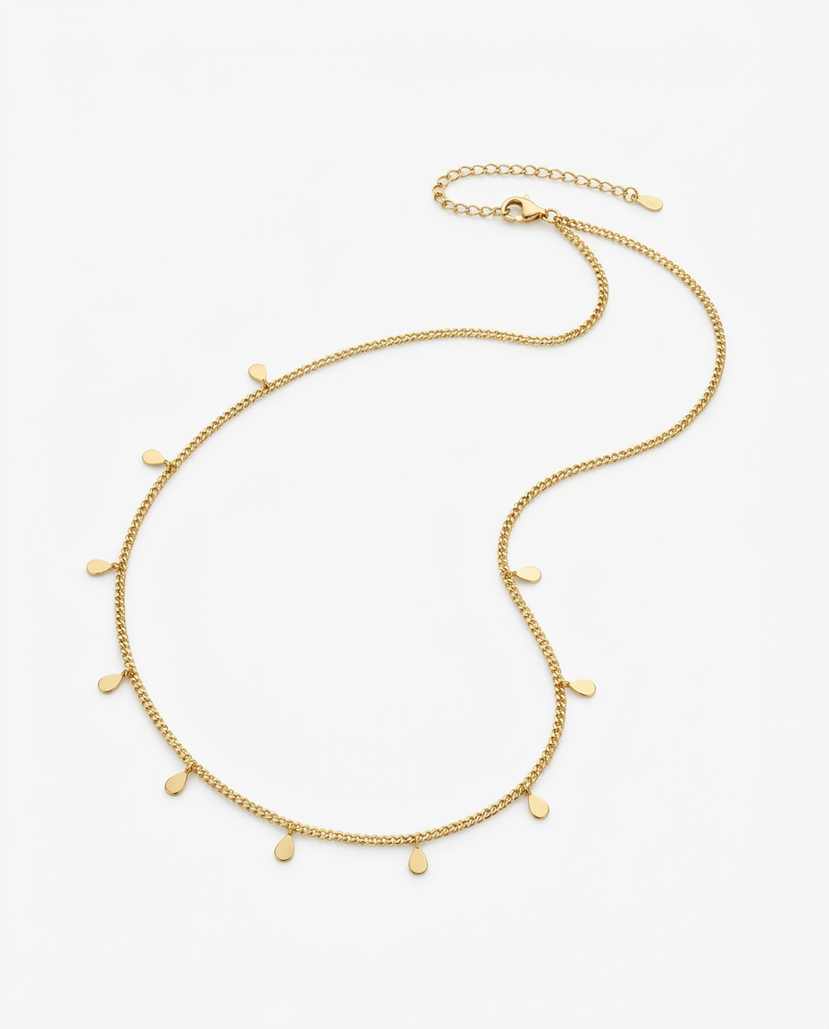Goccia Belly Chain in gold — fine chain with teardrop charms