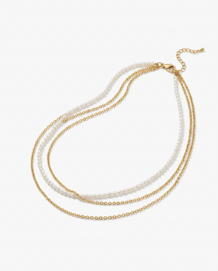 Brina Belly Chain in gold — three-strand pearl and chain